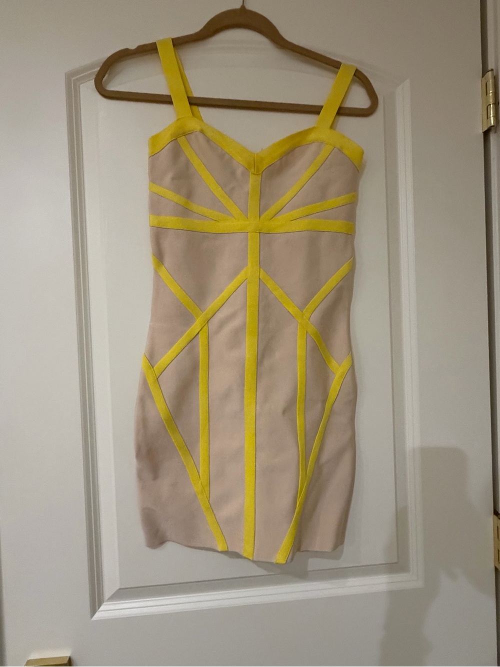 bebe Nude Mini Dress with Yellow Trim